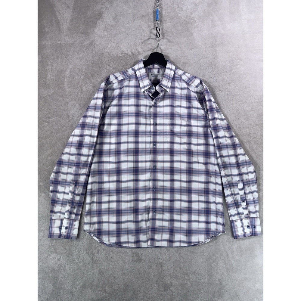 Twillory Untuckable Button Down Shirt Mens Large White Plaid Performance Stretch